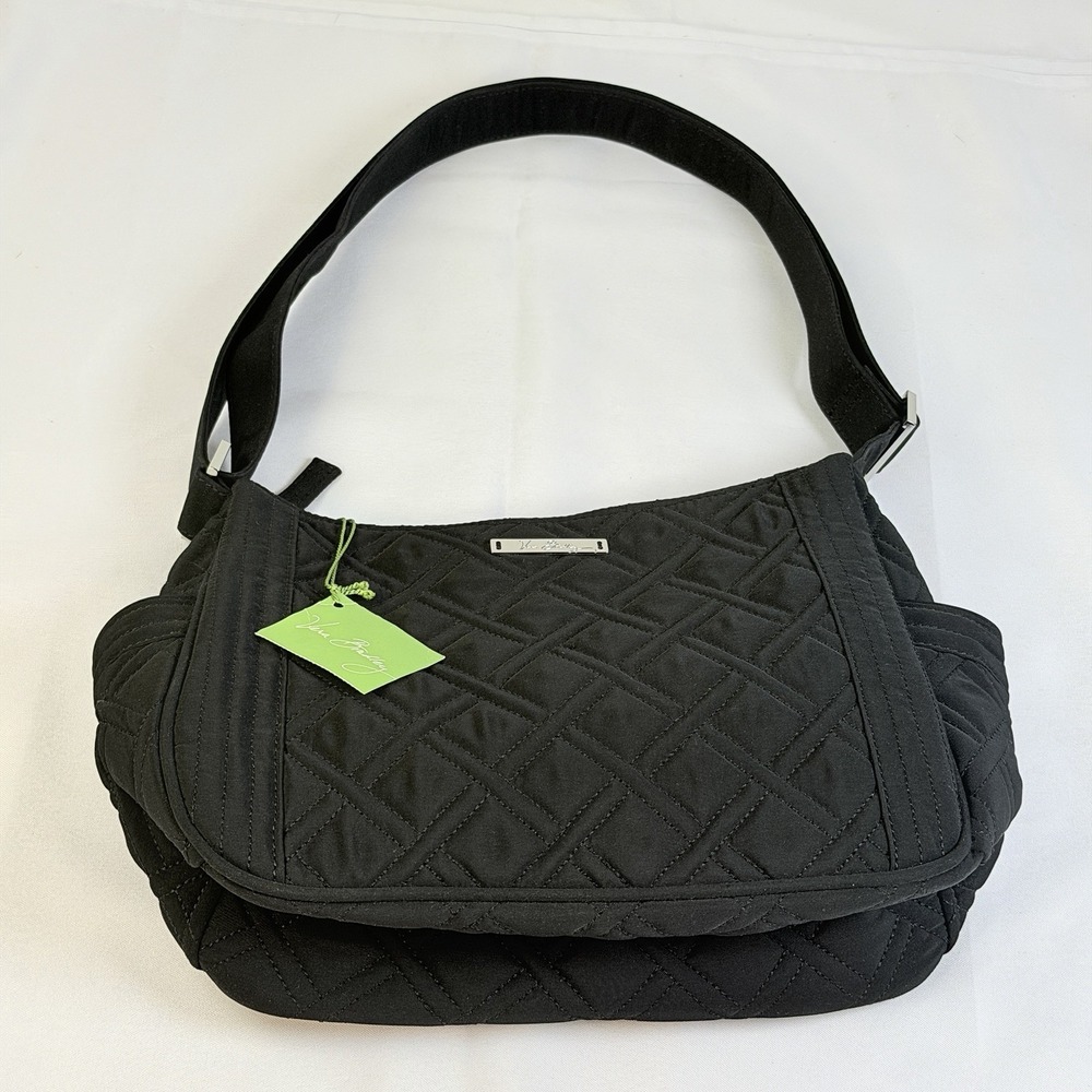 Vera Bradley "On The Go" Crossbody Hobo Bag Classic Black Microfiber Zipper New - Picture 4 of 12